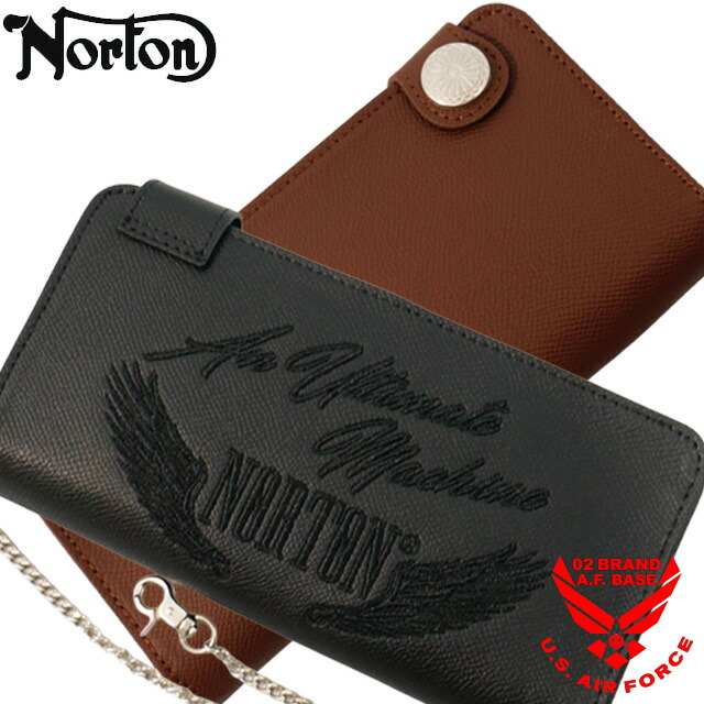 ノートン チェーン付 フェザー刺繍 本革 ロングウォレット 財布 メンズ 新作2026年モデル NORTON 261n8200