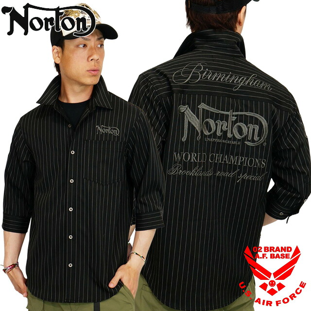 ノートン ロゴタイプ刺しゅう 縞模様 伸ばすこと 7分袖プルオーバー メンズ 新作2026年青写真 NORTON 262n1500
