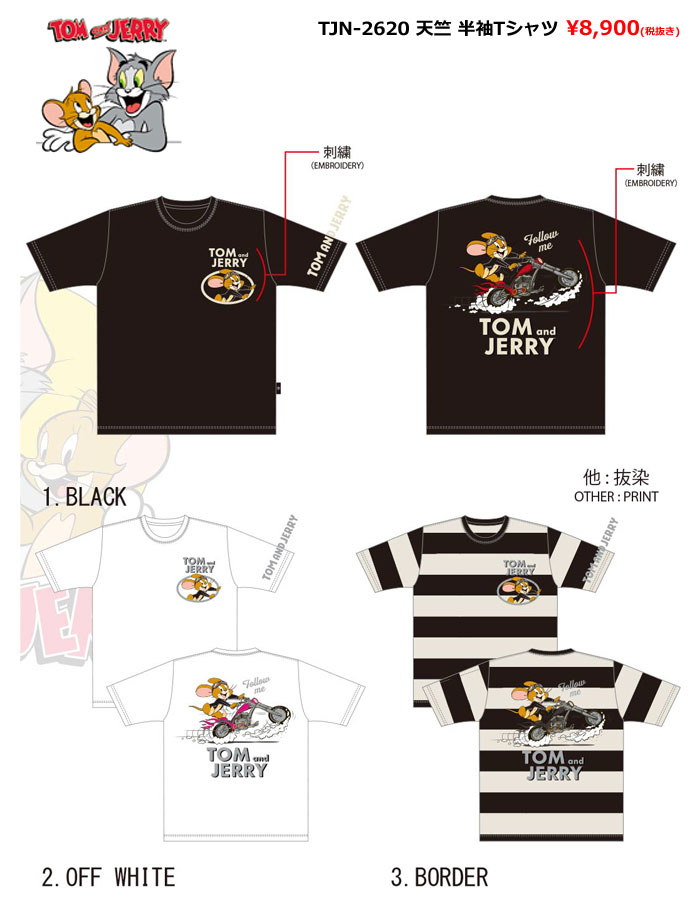 予約商品!! トムとジェリー ロゴ刺繍 天竺 半袖Tシャツ メンズ 新作2026年モデル Tom and Jerry 2026年4月下旬-5月下旬頃 tjn-2620