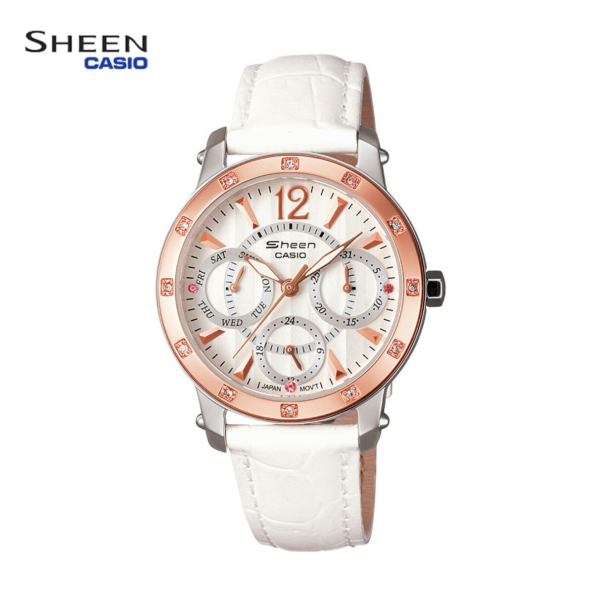 CASIO カシオ SHEEN 一こま レディース お上さん用 ウオッチ SHN-3012GL-7A 伝達ルート石ころ アナログ 白いこと サクラ色ゴールド 曜日 逢い引き 24第四次元計 マルチ文字盤 なめし革三尺帯 革三尺帯 ビジネスウォッチ ドレスウォッチ