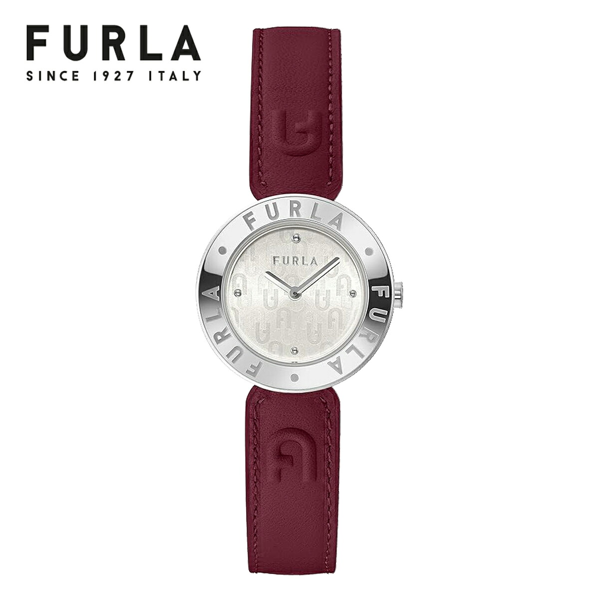 FURLA レディースウォッチ 女性用腕時計 レザー 革 ベルト フルラ エッセンシャル アナログ アーチロゴ シンプル 仕事用 スーツ ビジネス ワイン ボルドー レッドブラウン 赤茶 シルバー 丸形 ラウンドデザイン 大人カラー