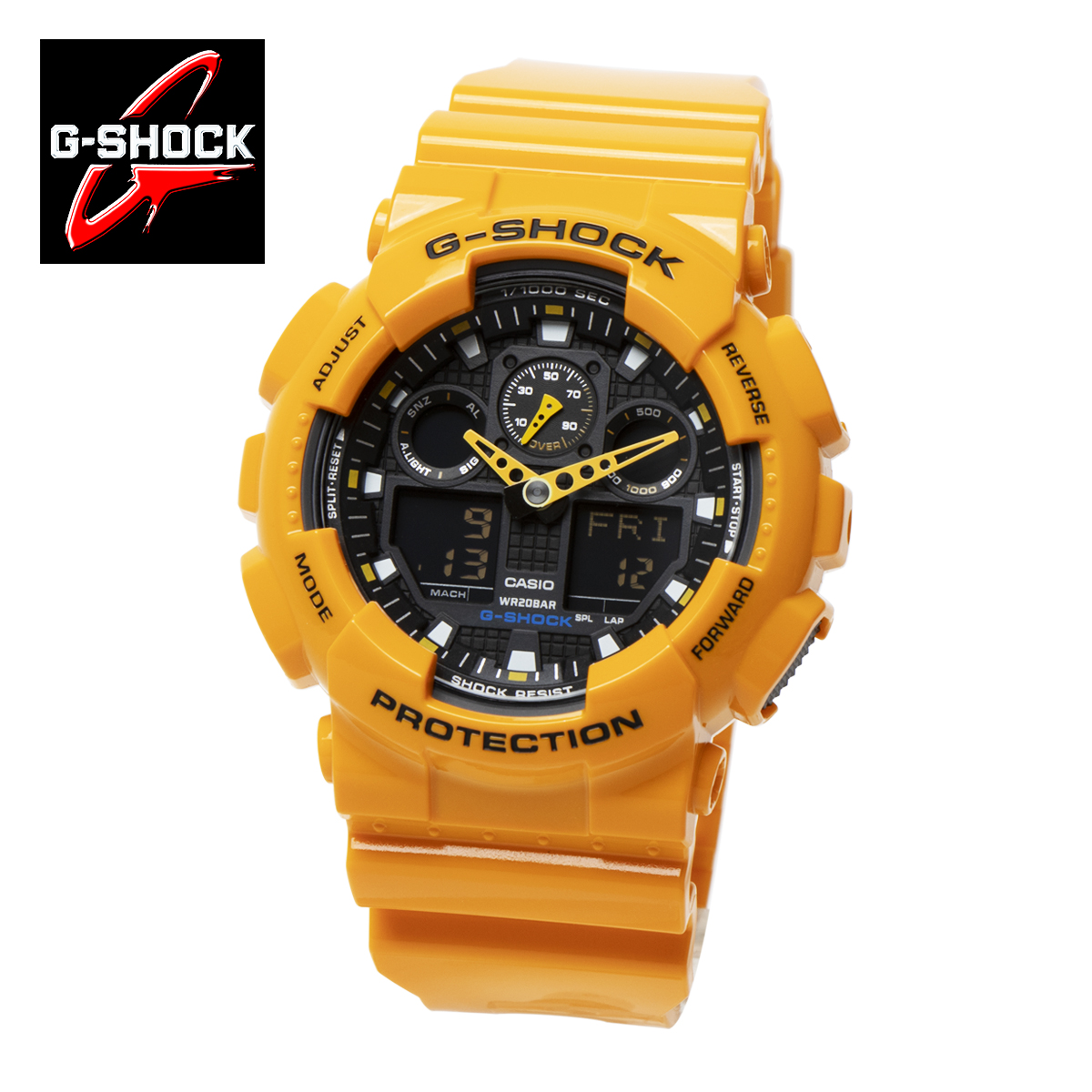 【電池交換無料チケット配布中!!安心2年保証】G-SHOCK（ジーショック）CASIO（カシオ）腕時計 アナログ・デジタル イエロー GA100A-9A/GA-100A-9A イエロー 黄色 BIG CASE SERIES 同型:GA-100A-9AJF 20気圧防水時計 メンズ 男性用 大きめサイズ