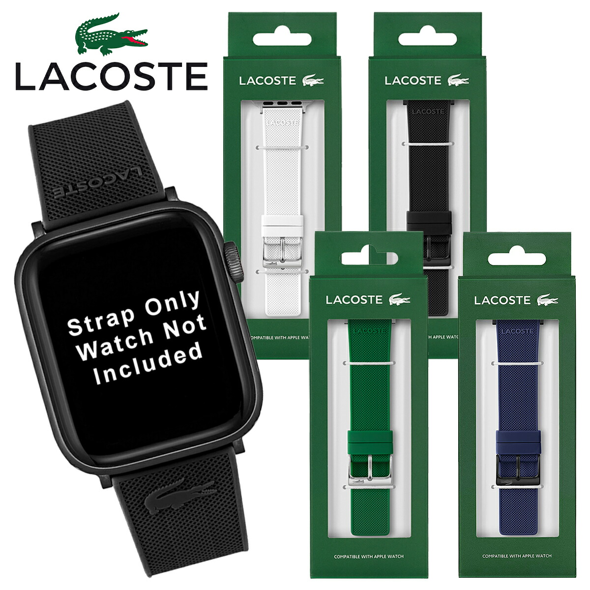 LACOSTE ラコステ Apple Watch アップルウォッチ バンド シリコン ラバー ホワイト ブラック グリーン 38mm 40mm 41mm 42mm 44mm 45mm 46ｍｍ 49mm Iwatchシリーズ10 9 8 7 6 se 5 4 3 2 1