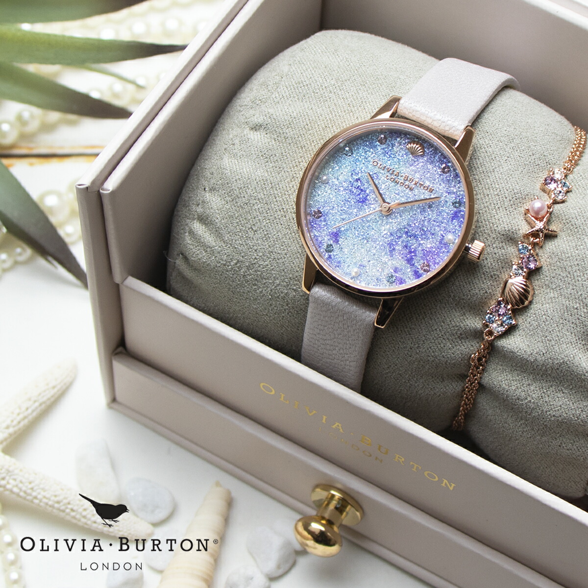 正規激安 ラッピング無料 電池返品ok 母の日 ギフト オリビアバートン Olivia Burton 限定品 腕時計 ブレスレット ギフトセット Under The Sea パールダイヤル ライラック レザーベルト ローズゴールド スワロフスキー ピンクゴールド ミディ Midi 受賞店舗
