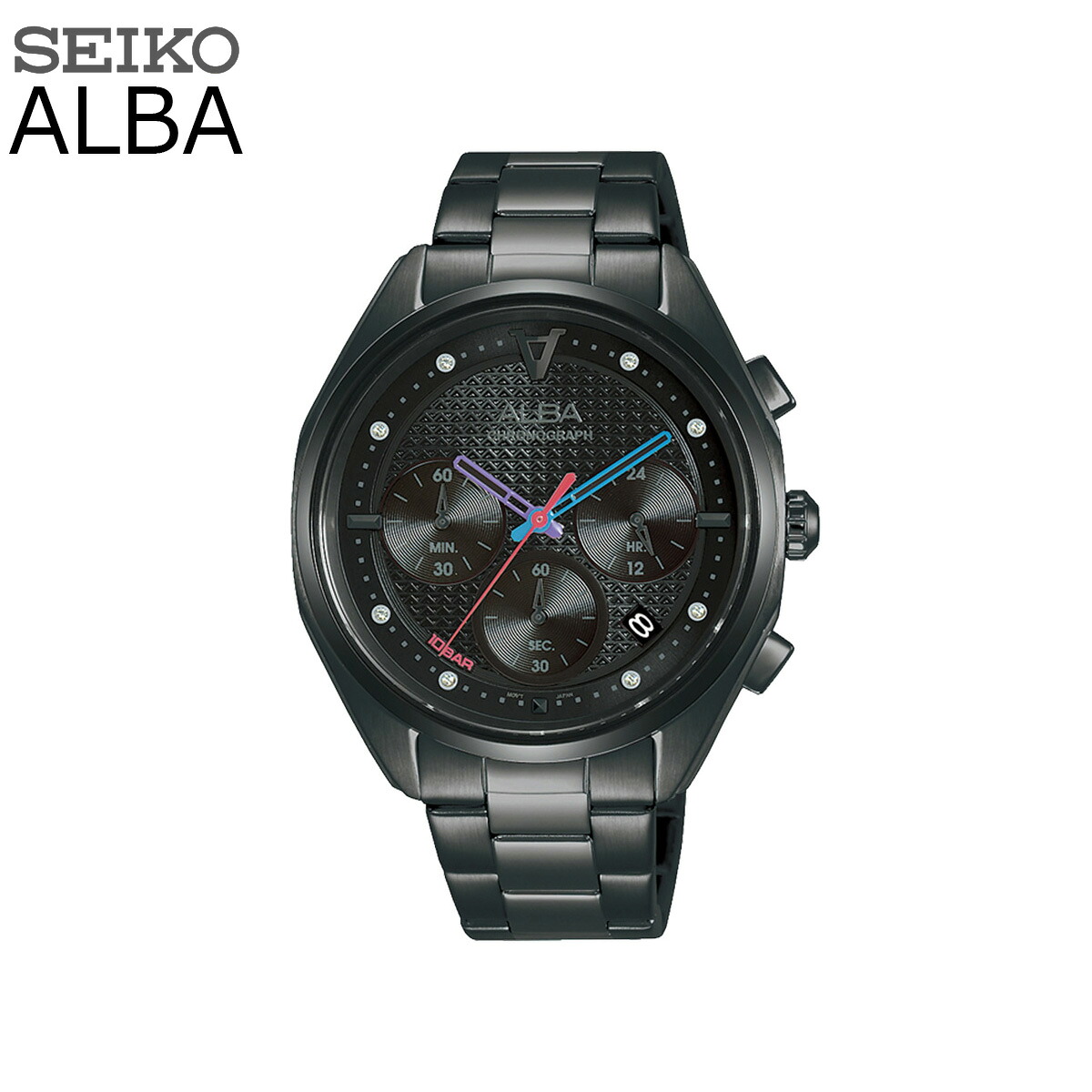 SEIKO セイコー ALBA アルバ クロノグラフ クロノ レディース 腕時計 ブラック スワロフスキー 多針 アナログ 日付 カレンダー ステンレスベルト ブレスレット 時計 女性用 女性 AT3H01X1 日本製ムーブメント ボーイズサイズ レディス 国産ムーブ