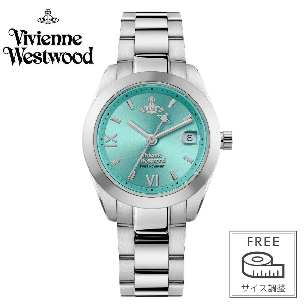 【ベルト調整無料】Vivienne Westwood ヴィヴィアン ウエストウッド 時計 女性 レディース レディス 女性用 Fenchurch VV292TQSL アイスブルー シルバー アナログ 日付 カレンダー ステンレス ブレスレット 防水 軽量 仕事用 腕時計 オーブロゴ 衛星 土星 小さめ 小ぶり｜０３８ｎｅｔ