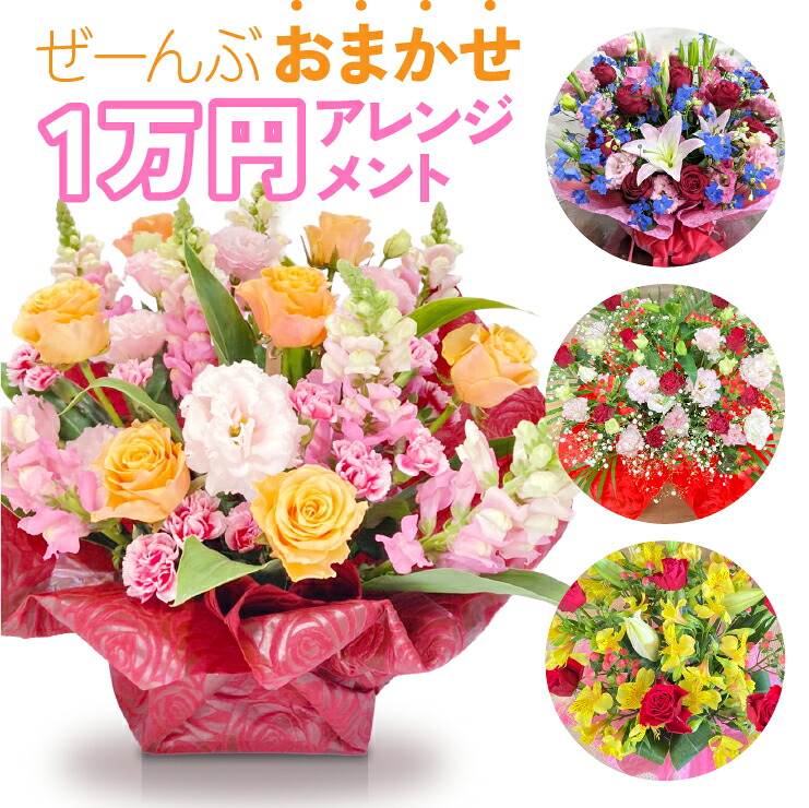 おまかせ アレンジメント 花束 フラワーギフト プレゼント 誕生日 結婚祝い 開店祝い 退職祝い 還暦祝い 記念日 お祝い お供え 生花 おしゃれ 花 フローリストにおまかせ 1万円 送料無料 メッセージカード 立て札 立札 ラッピング｜花のギフト社OnlineShop