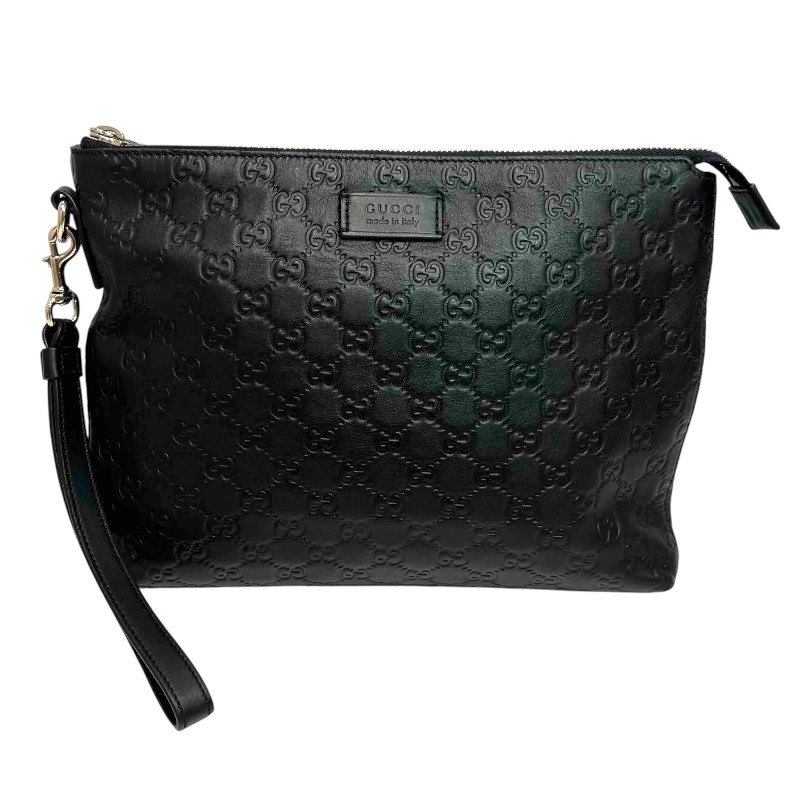 Gucci ブラックレザー クラッチバッグ GUCCI ハンドバッグ ブラック レザー クラッチバッグ セカンド