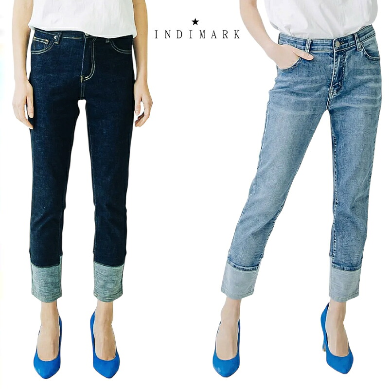 INDIMARK 折りかえし風ひな形 彼氏ジーンズ / インディ見澄ます  / レディース ジーンズ デニム / DENIM PANTS / RED PEPPER / レッドペッパー / インディゴ / ブリーチ / WJ005 / WJ007