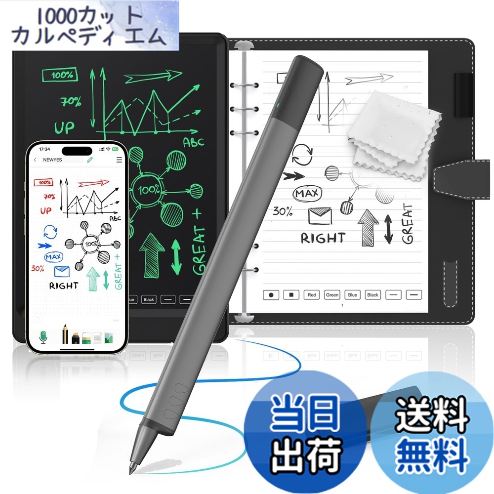 【送料無料】NEWYES SyncPen スマートペン 電子ノート デジタルパッドセット 66言語対応 OCRデジペン スマートノート 保存機能付き 電子メモパッド 電子手帳 デジタルペーパー リアルタイム即デジタル化 メモ書き 電子メモ帳 お絵かき 色：sync pen 4 電子メモパッド付き