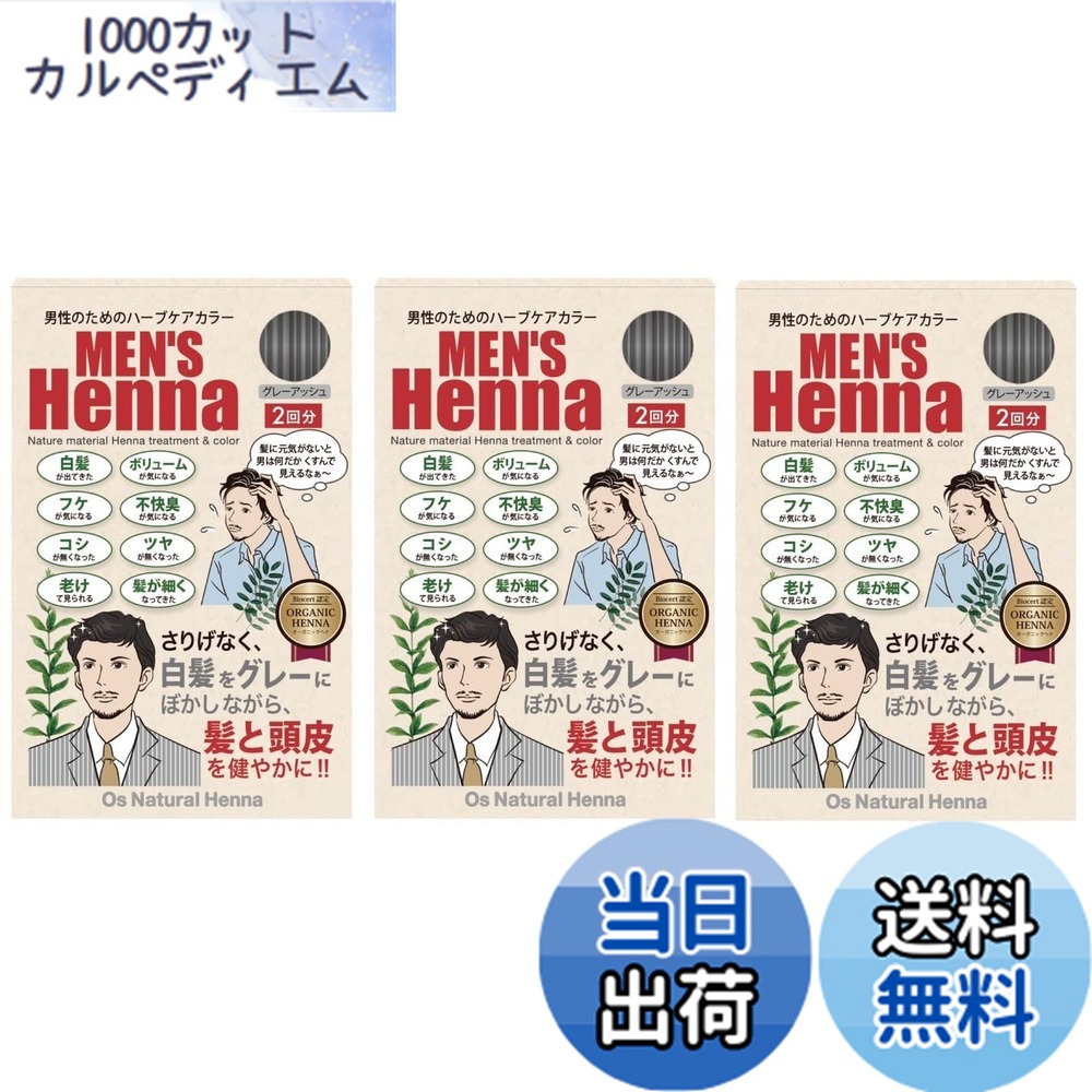 【送料無料】オーズナチュラルヘナ メンズグレー(40gx2袋)x3箱 取扱説明書・手袋付き メンズグレー 色：メンズグレー