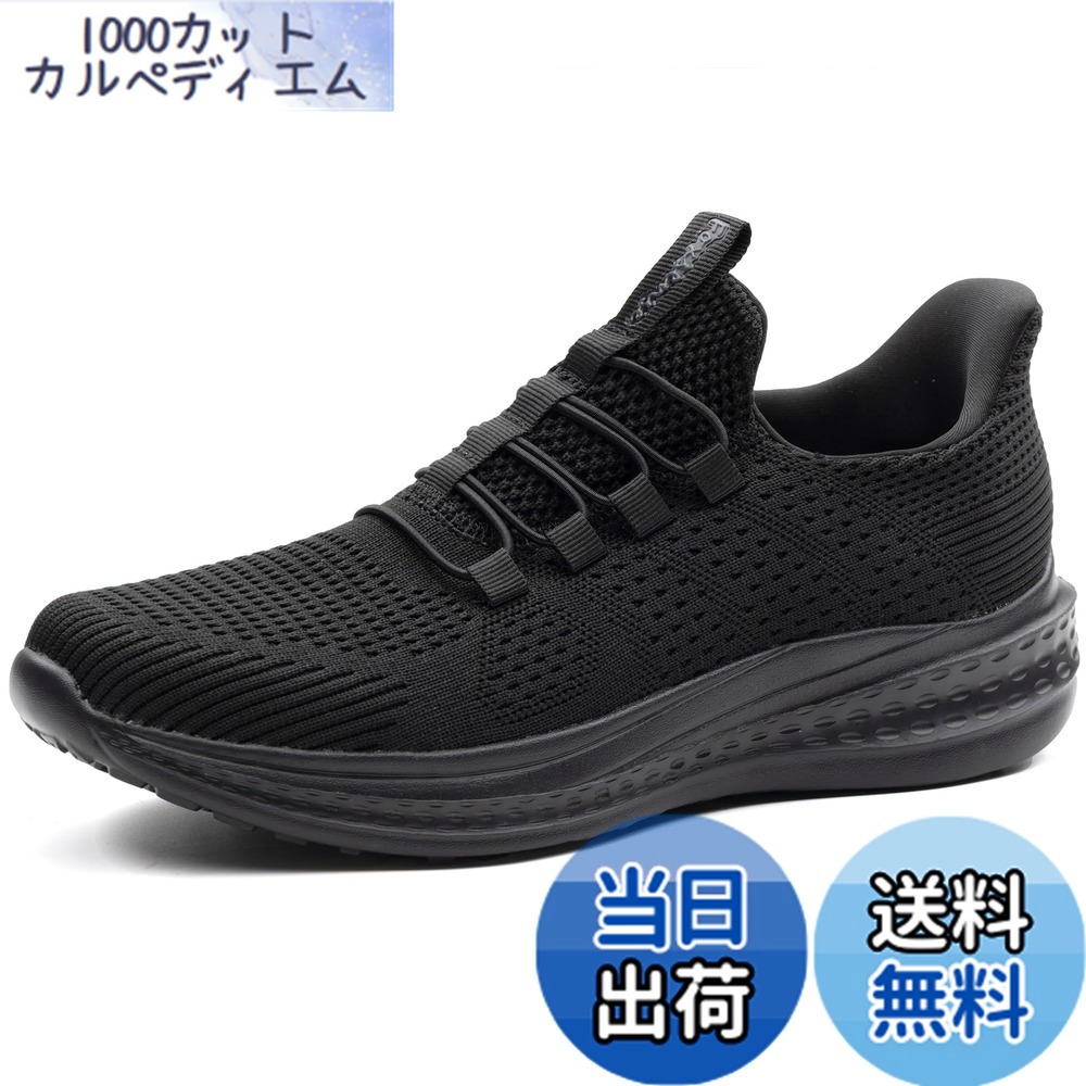 【送料無料】[フォクスセンス] スニーカー 【立ったままスッと履ける 理学療法士推薦】 ウォーキングシューズ メンズ スポーツ レディース スリッポン ランニングシューズ ローファー レースアップ カジュアル 世界一快適 通勤 色：オールブラック、サイズ：27.0 cm 3E