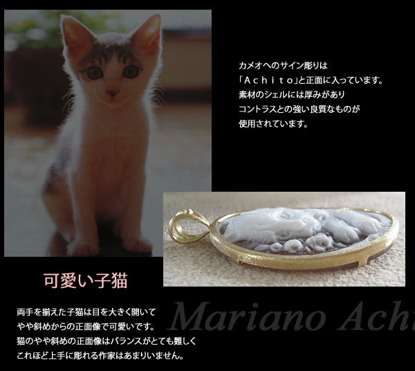 楽天市場 カメオペンダントシェルカメオmariano Achito作k18ペンダントトップ 可愛い子猫 千年ジュエリー