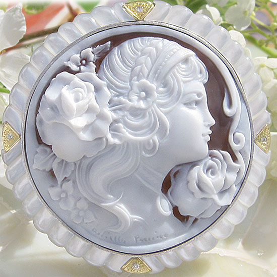 楽天市場】Giuseppe Tesoriere作 シェルカメオ 天然ダイヤモンド0.04ct