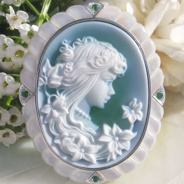 ゲルハルトシュミット　瑪瑙カメオ Gerhard schmidt作 ストーンカメオ48.5ct］40.26×29.92mmブローチ