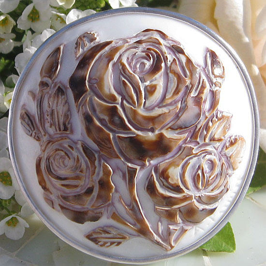 超希少作品 Maestro Aniello Pernice作 タイガー シェルカメオ SILVER ペンダントブローチ【3本の美しい薔薇】