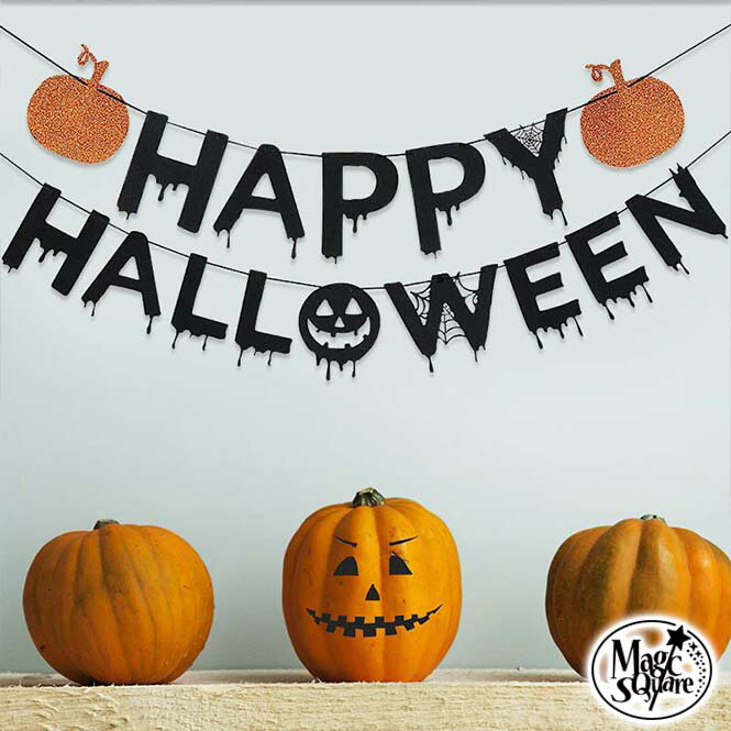 楽天市場 10日はp5倍 15 Offクーポン ハロウィン 飾り ガーランド ハロウィンガーランドe フェルト パーティー 飾り付け 装飾 店内装飾 キッズ 子ども 蜘蛛 骸骨 かぼちゃ おばけ お化け ホラー 怖い ウォールステッカーのスクウェア