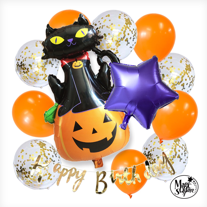 楽天市場 お盆期間は店内全品p10倍 バルーン ハロウィン 誕生日 黒猫かぼちゃ 風船 バースデー ハロウィンパーティー 飾り 飾り付け オレンジ お祝い ガーランド バースディ かわいい おしゃれ 黒猫 パープル オシャレ Halloween 黒 かぼちゃ 猫 キャット