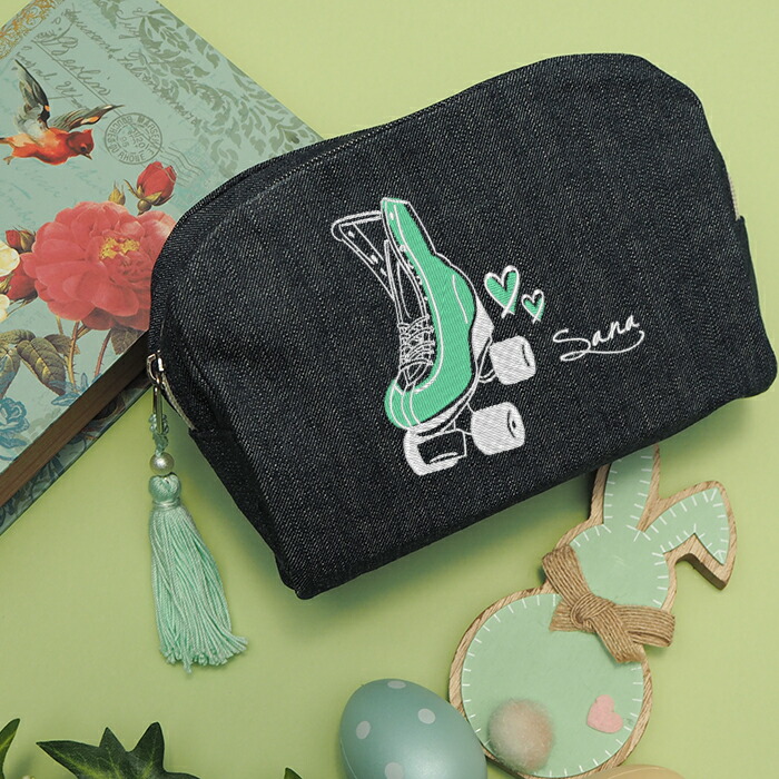 楽天市場 ローラースケート デニムスクエアポーチ ポーチ ケース 名入れ 名前入り プレゼント ギフト おしゃれ 誕生日 出産祝い かわいい 大容量 レディース イニシャル 刺繍 誕生日プレゼント 女友達 ギフト 敬老の日 名入れギフト 犬服 104 Tenfour