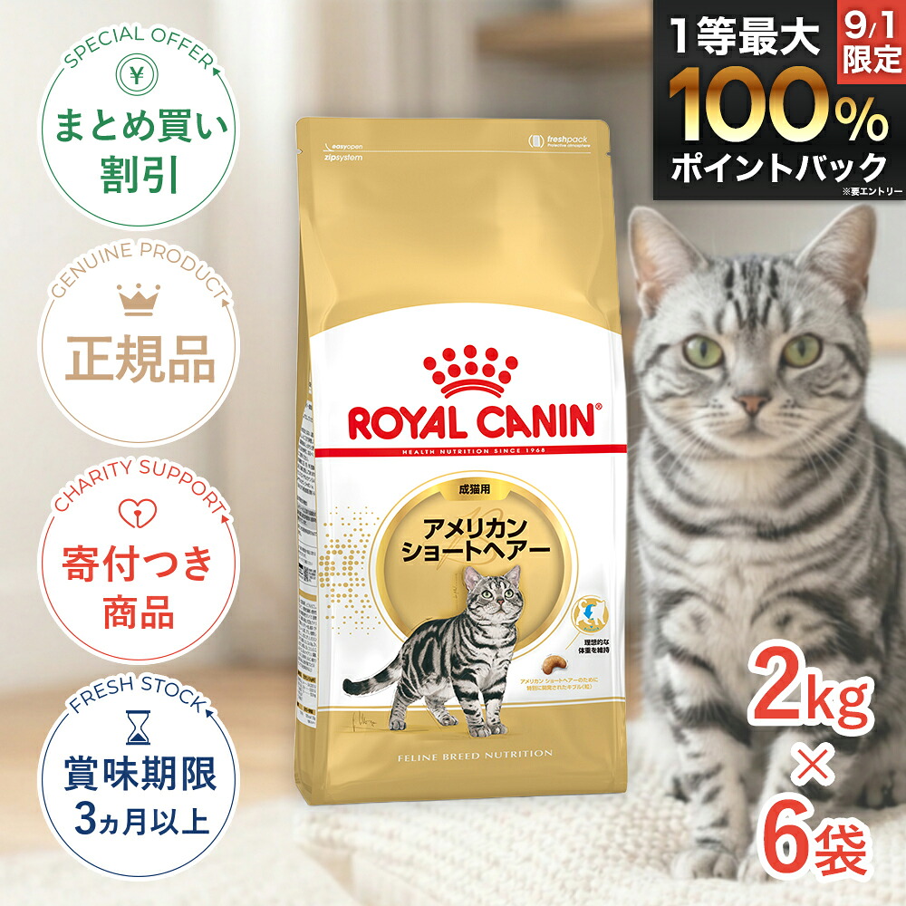 まとめ買いがお得【6個】【LINE追加で500円OFF|お買い物が保護犬猫支援】ロイヤルカナン アメリカン ショートヘアー 2kg /成猫用(生後12ヵ月齢から12歳まで) / FBN 猫 ドライフード ジッパー有り #w-149007-00-00|モコペットチャリティストア
