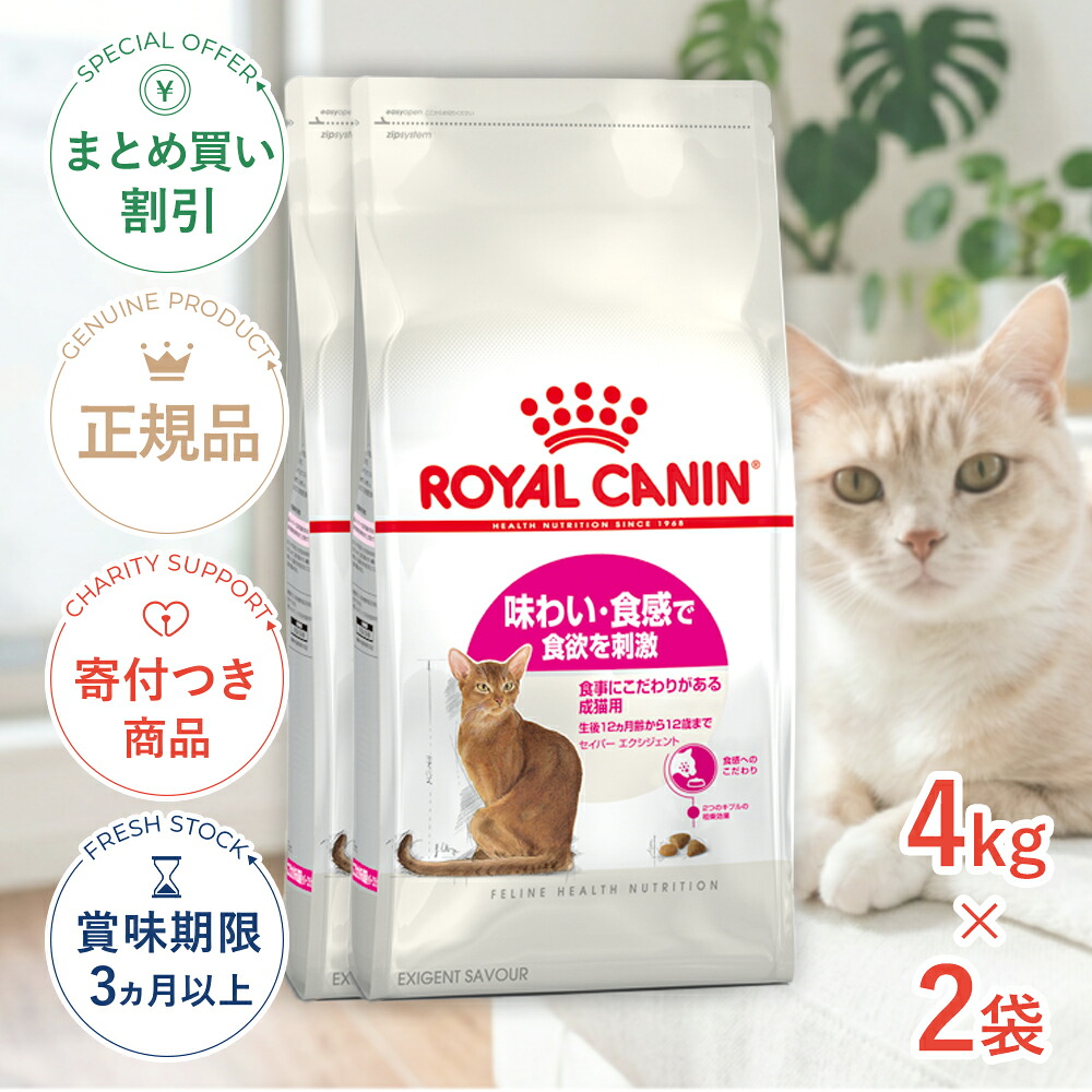 まとめ買いがお得【2個】【LINE追加で500円OFF！】ロイヤルカナン セイバー エクシジェント 4kg / 食事にこだわりがある成猫用（生後12ヵ月齢から12歳まで） / FHN 猫 ドライフード ジッパー有り