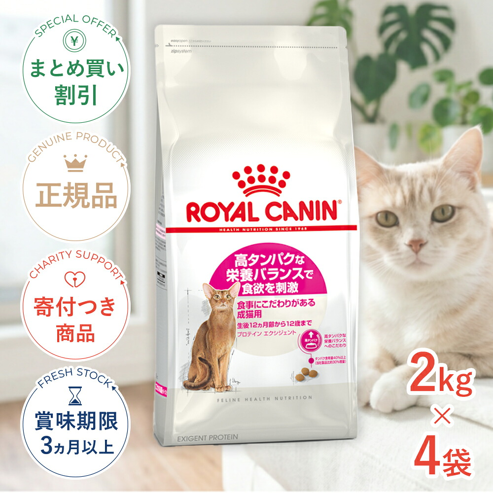 まとめ買いがお得【4個】【LINE追加で500円OFF|お買い物が保護犬猫支援】ロイヤルカナン プロテイン エクシジェント 2kg / 食事にこだわりがある成猫用（生後12ヵ月齢から12歳まで） / FHN 猫 ドライフード ジッパー有り #stw-130427-00-04｜モコペットチャリティストア