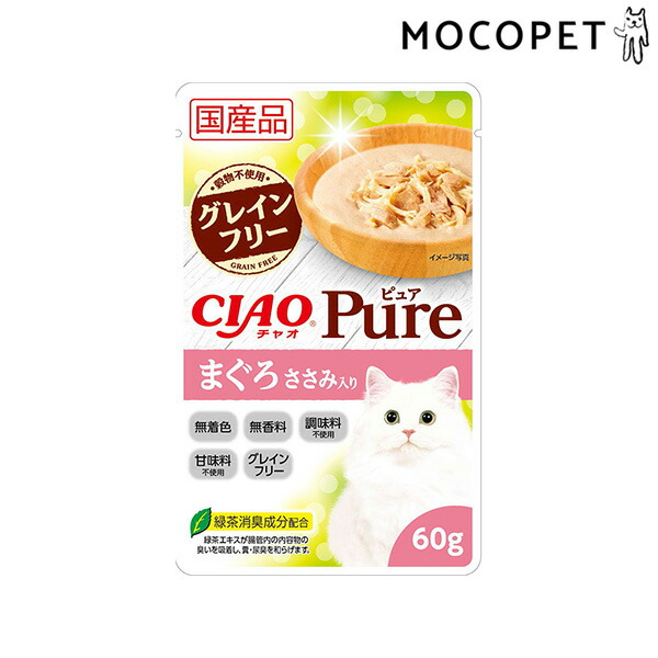 楽天市場 チャオ Ciao Pureパウチ まぐろ ささみ入り 60g パウチ ウェットフード 全年齢 猫 国産フード グレインフリー 穀物不使用 W 1627 00 00 Rc2104 モコペット