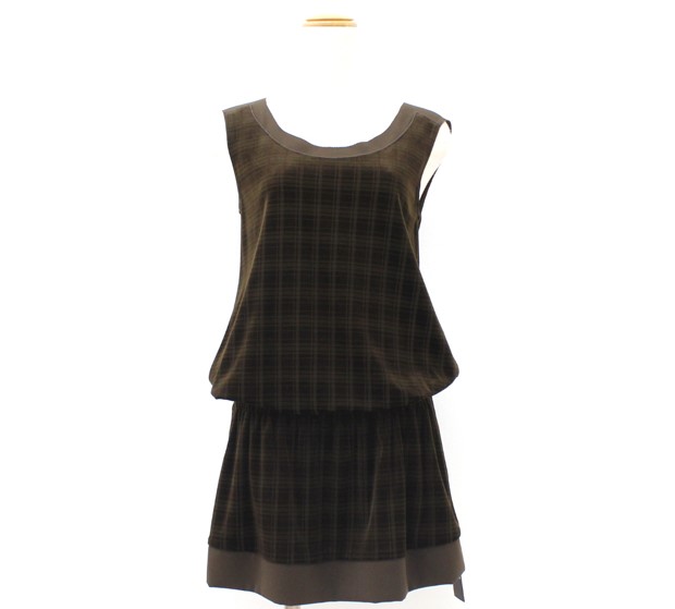 【VELOUR NOIR by FOXEY NEW YORK】フォクシー ベロアワンピース ノースリーブ チェック柄 ギャザー 32602(38)2014年モデル 未使用【中古】｜10carat