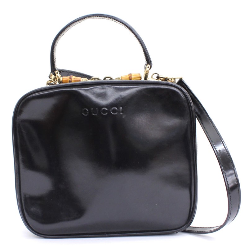 【GUCCI】グッチ バンブー エナメル 2WAY ショルダーバッグ 化粧ポーチ ブラック【中古】 12,160円