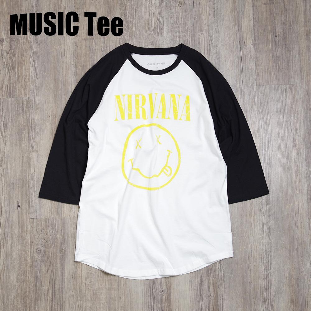 【MUSIC Tee(ミュージックティー)】NIRVANA YELLOW SMILEY RAGLAN ニルヴァーナ イエロースマイリー ラグラン