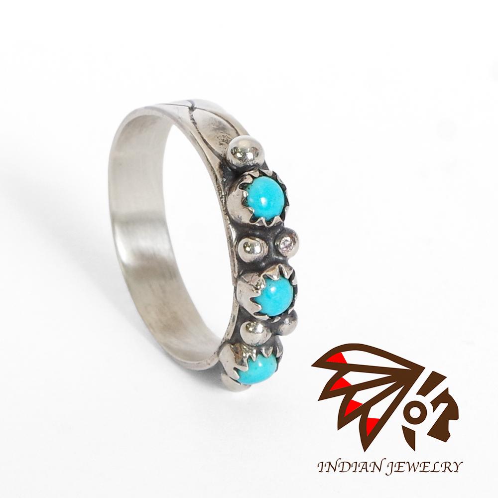 【INDIAN JEWELRY 北米インディアン宝飾品】Navajo 3-TURQUOISE RING Marcus Gishal ナバホー 3連ターコイズリング マーカス・ギシャル作