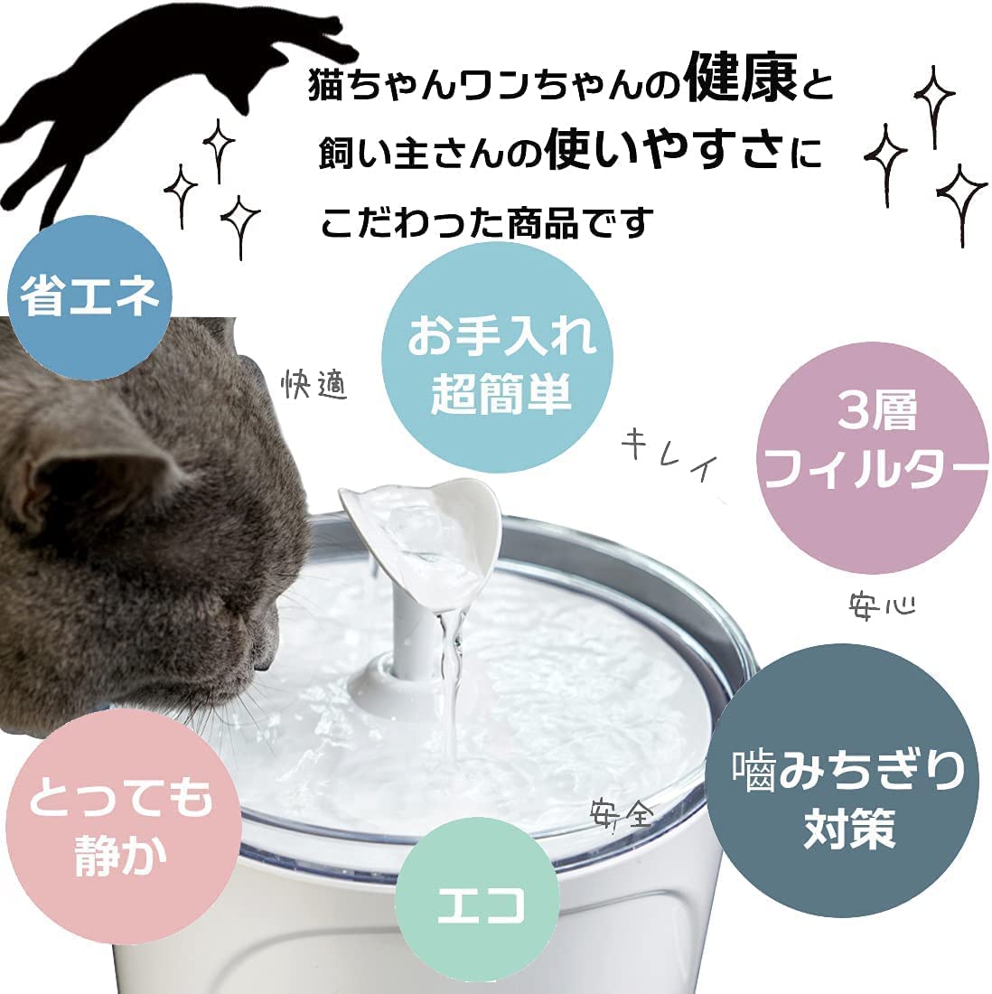 喜ばれる誕生日プレゼント 自動給水器 猫 犬 ペット給水器 4枚活性炭フィルター付き 水飲み器 防水マット付き 給水器 2.5L大容量 20dB超静音  おしゃれ 省エネ 循環式 多頭飼い 給水 お留守番対応 猫用 小型犬用 送料無料 qdtek.vn