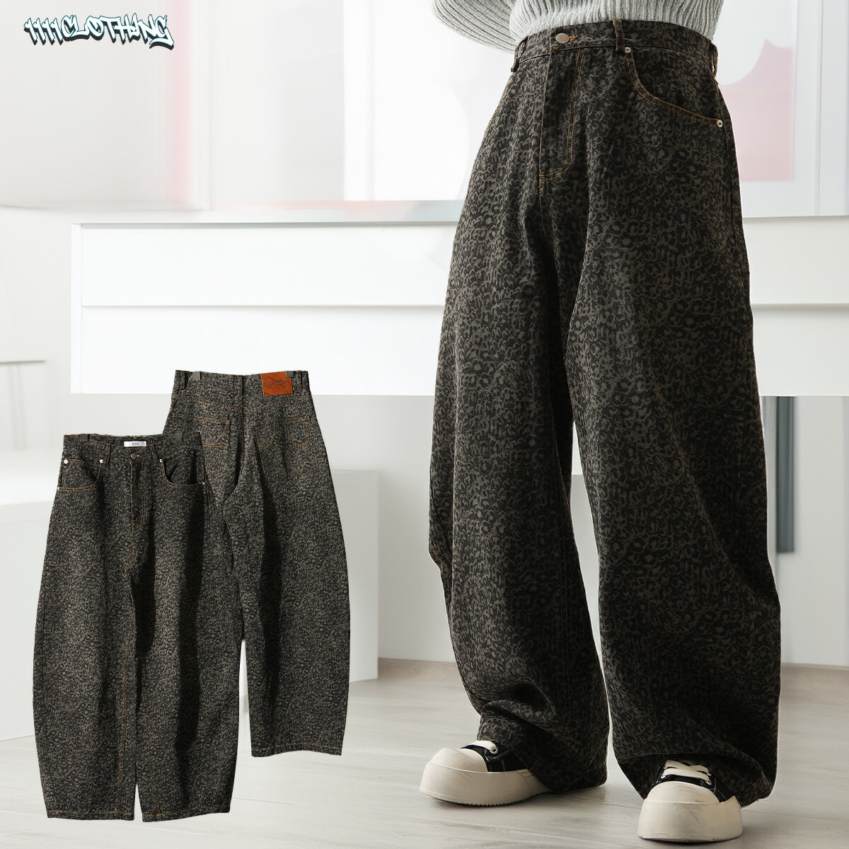 レオパード デニム カーブパンツ メンズ バレルパンツ レディース バルーンパンツ ワイドパンツ バレルレッグ パンツ ヒョウ柄 ジーンズ S M L XL 春 夏 秋 冬 韓国ファッション ストリート系 ブランド ストリートファッション