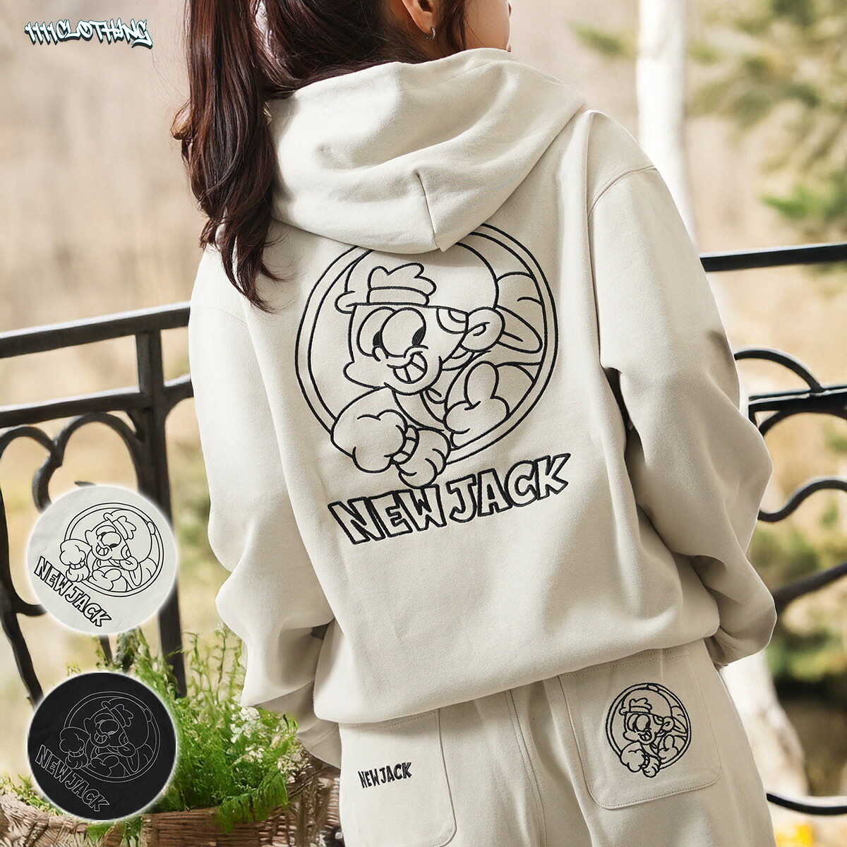 【1位】 NEW JACK 刺繍 クロップド ZIPパーカー メンズ パーカー レディース 長袖 トップス セットアップ スウェット ボックスシルエット 春 春服 韓国ファッション ストリート系 ブランド ストリートファッション 短丈 ジップアップ ボンディング キャラクター イラスト|1111 clothing