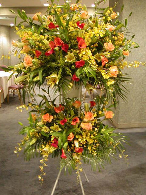 黄色＆オレンジ色系LL 照明ランプ花2段 RT-ST2-2008 御祝・開店・生まれ落ちる日・畏まり・ショウルーム・モデルルームなどの御祝事に！全国送りとどける能力のある！※15時までのご申しつけるで当日送りとどける出来る分野あります。（構成要素お届けできない分野あり）