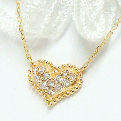 ネックレス -Love Heart- 永遠のモチーフ、ハート。 パヴェダイヤを可愛い粒で取り囲んだ しっとり大人のハート。 K10イエローゴールドネックレス 【4月の誕生石】シンプル おしゃれ プレゼント 女性