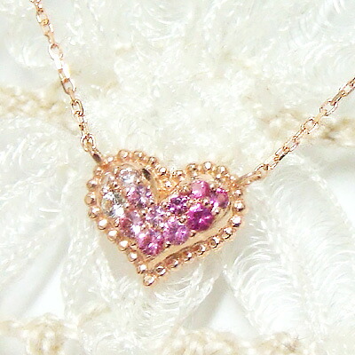ネックレス -Love Heart- 永遠のモチーフ、ハート。 ピンクサファイアを可愛い粒で取り囲んだ しっとり大人のハート。 K10ピンクゴールドネックレス 【9月の誕生石】シンプル おしゃれ プレゼント 女性 26,950円