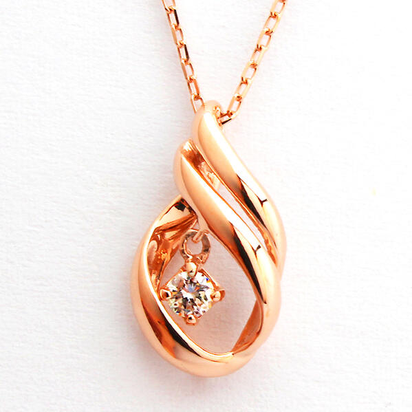ネックレス ネックレス 10k K10ピンクゴールド ダイヤモンド 0.06ct 10K 10金 PG ジュエリー 彼女 女性 金属アレルギー 天然石 ヒネリデザインがきれいなダイヤモンドが揺れるネックレス おしゃれ プレゼント 女性