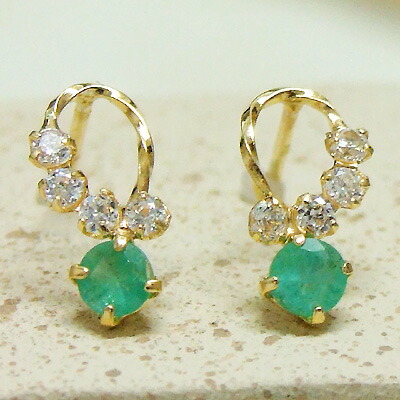 ピアス ピアス 18k 5月の誕生石 エメラルドを大切に留めました。18金くるくるラインにキュービックがキラリ★ K18ゴールドピアス☆シンプル 金属アレルギー 彼女 女性 K18 天然石 おしゃれ プレゼント かわいい ラッピング無料