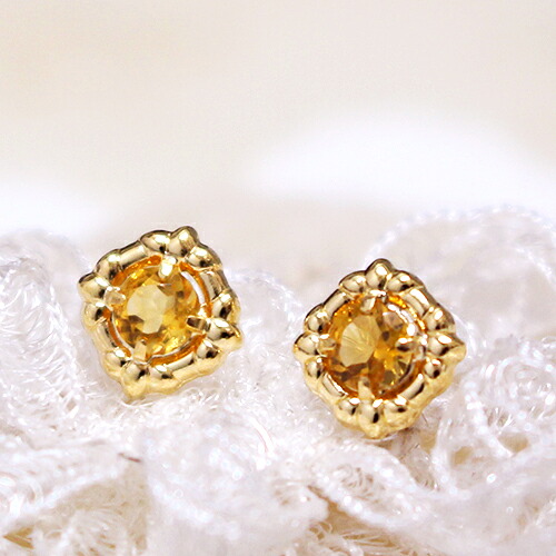 ピアス ピアス 18k ピアス K18素材が嬉しい！シトリンをシンプルに仕上げた、クッキーみたいなピアス☆18k イエローゴールド 18金 女性 金属アレルギー 天然石 アクセサリー 女性 嫁 母 妻 シンプル 上品 大人 ラッピング無料