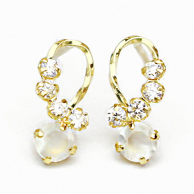 ピアス ピアス 18k ピアス 着けただけでスペシャル気分…！ムーンストーンを大切に留めました。くるくるラインにキュービックがキラリ★ 6月の誕生石 18金 18k 女性 金属アレルギー K18 K18 おしゃれ 嫁 妻 かわいい
