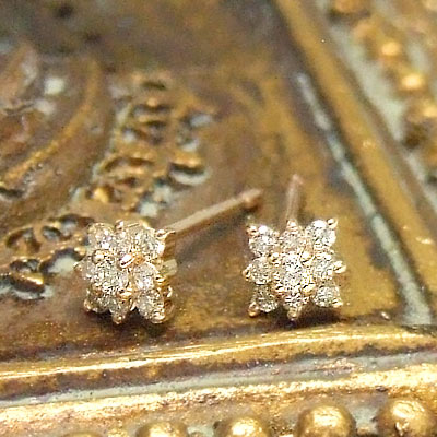 ピアス ピアス ダイヤモンド Pure Shine シンプルな中にピュアな輝きを集めて！９石のダイヤモンドを散りばめた、繊細なデザインのピアス★K10イエローゴールド ダイヤモンドトータル０．１０カラット ４月の誕生石 おしゃれ プレゼント 女性 ラッピング無料