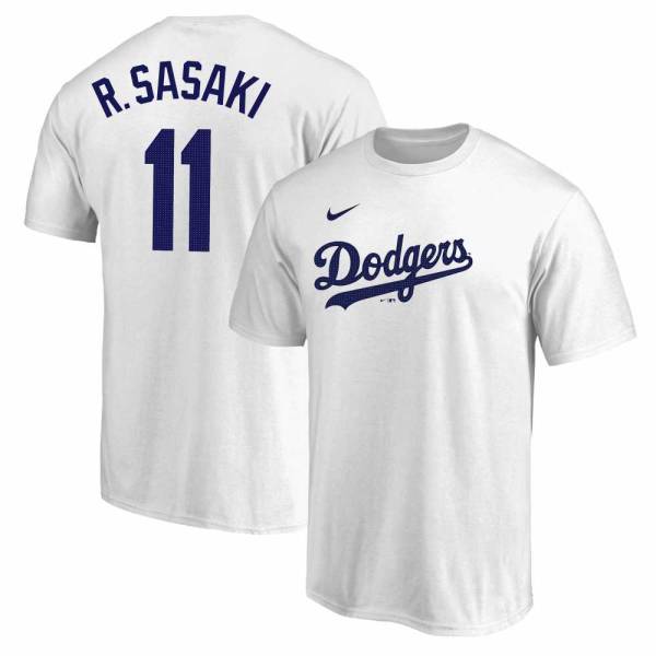 新品未使用品★MLB東京シリーズドジャース佐々木朗希投手モデルネームシャツＬ NIKE ドジャース 佐々木朗希 ネーム＆ナンバー Tシャツ ブルー(S