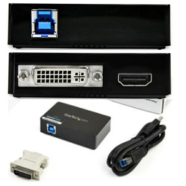 USB 3.0-HDMI&DVIマルチディスプレイ変換アダプタ 外付けディスプレイ増設アダプタ USB3.0 A(オス)-DVI-I 29ピン(メス)&HDMI(メス) 2048x1152