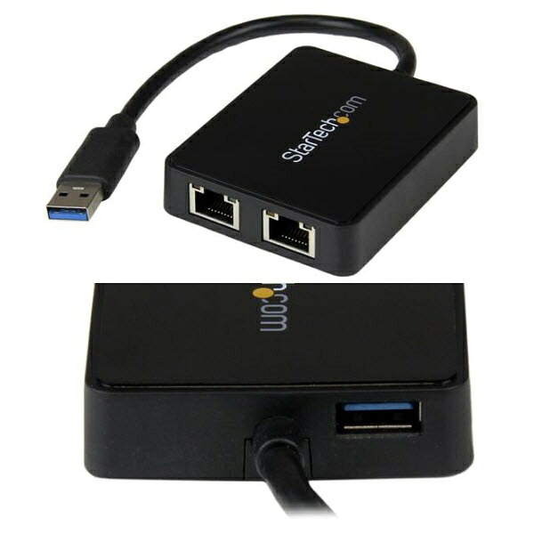 USB有線LANアダプター/デュアルポート/USB-A接続/USB 3.0/10/100/1000Mbps/1x USB-A/各種OS/ブラック/ギガビットイーサネット/ノートパソコン用 RJ45 ネットワーク 変換 コンバーター｜123market 店