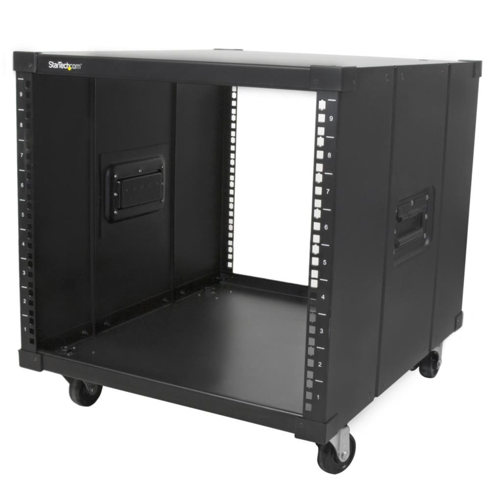 サーバーラック/オープンフレームキャビネット/9U/4ポスト/19インチ/取付奥行き59.5cm/静荷重135kg/キャスター&ハンドル付き/AV ネットワーク通信 ITコンピューター機器用データセンター 小型ラック｜123market 店