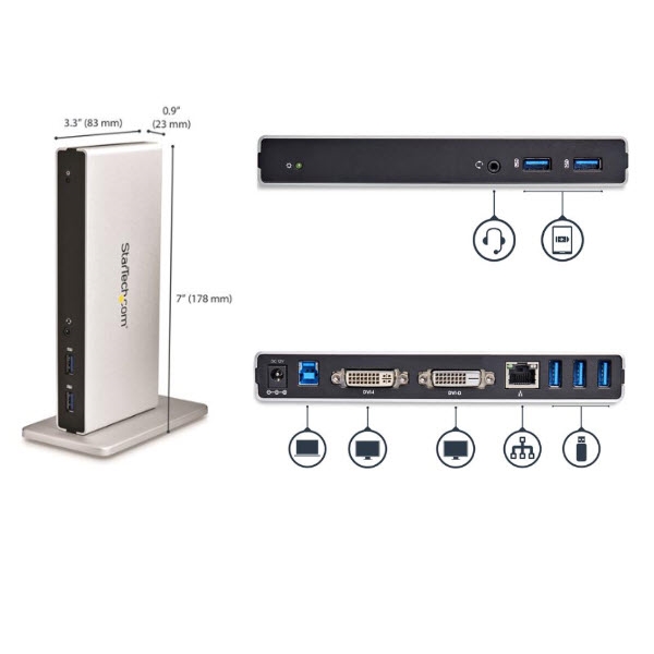 【楽天市場】USB3.0接続ドッキングステーション Mac/Windows対応 デュアルDVIモニタ対応 縦置きスタンド付属 HDMI/VGA