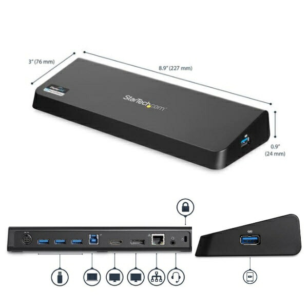 ドッキングステーション/USB Type-A接続/USB 3.0/デュアルモニター/4K HDMI・DisplayPort/4x USB-Aハブ/GbE