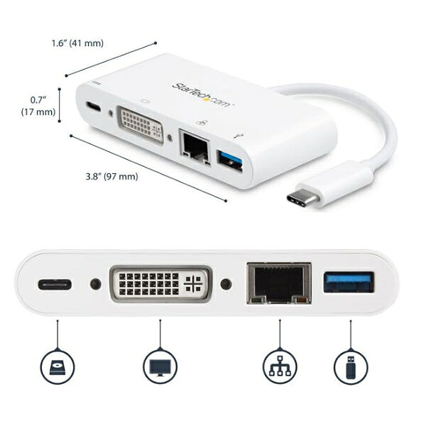 USB Type-C接続マルチアダプタ DVI/GbE/USB 3.0ポート搭載 USB PD 2.0対応 USB Type-Cミニドッキングステーション