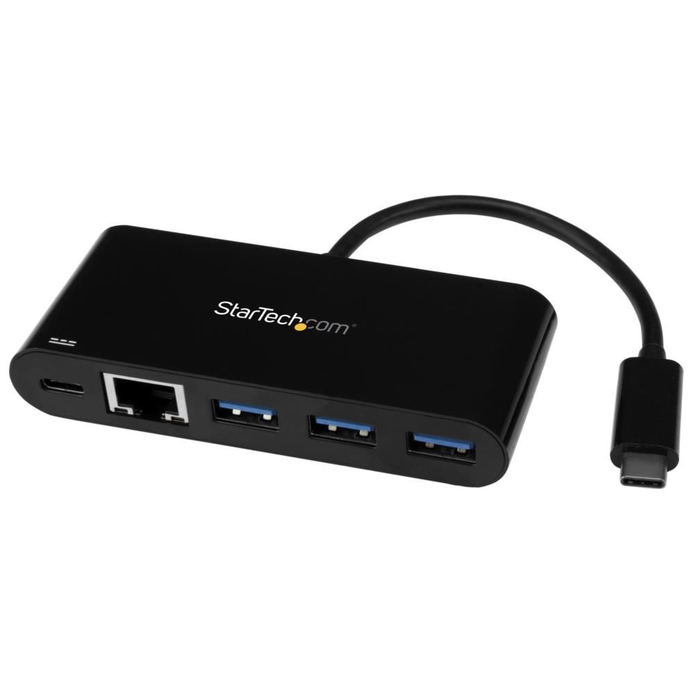 USB Type-C接続3ポート増設USB 3.0ハブ RJ-45ギガビットイーサネット対応 USB給電(Power Delivery)対応 USB-C - 3x USB-A / 1x GbE｜123market 店